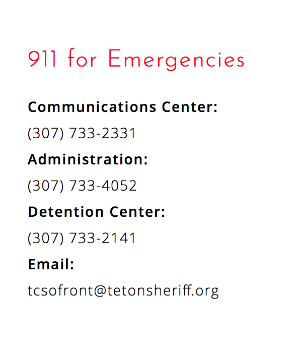 Teton County emergency numbers