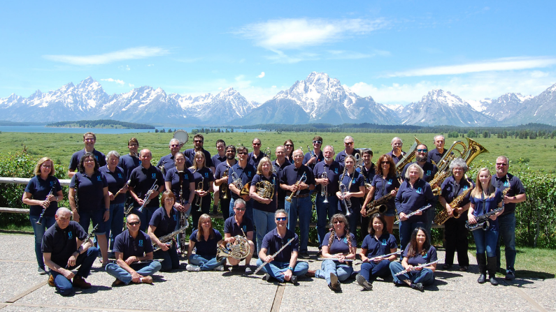 Jackson Hole Community Band in Front of the Teton Mountain Range