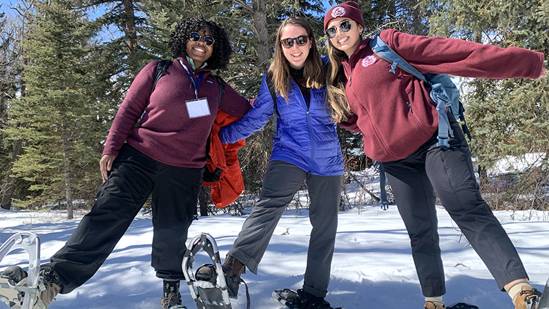 NPS Academy participants on snowshoes