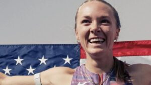 Runner Anna Gibson celebrates after taking third in the Uphill race at the World Mountain and Trail Running Championships in Spain. (Gracie Hinz / Instagram)