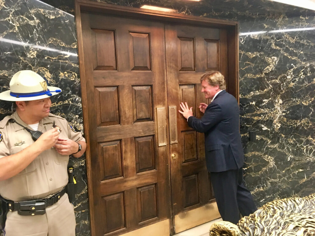 B. Wayne Hughes Jr. makes the rounds in April 2017 lobbying the California governor and lawmakers for a bill to assist veterans accused of low-level crimes. (Laurel Rosenhall/CALmatters)